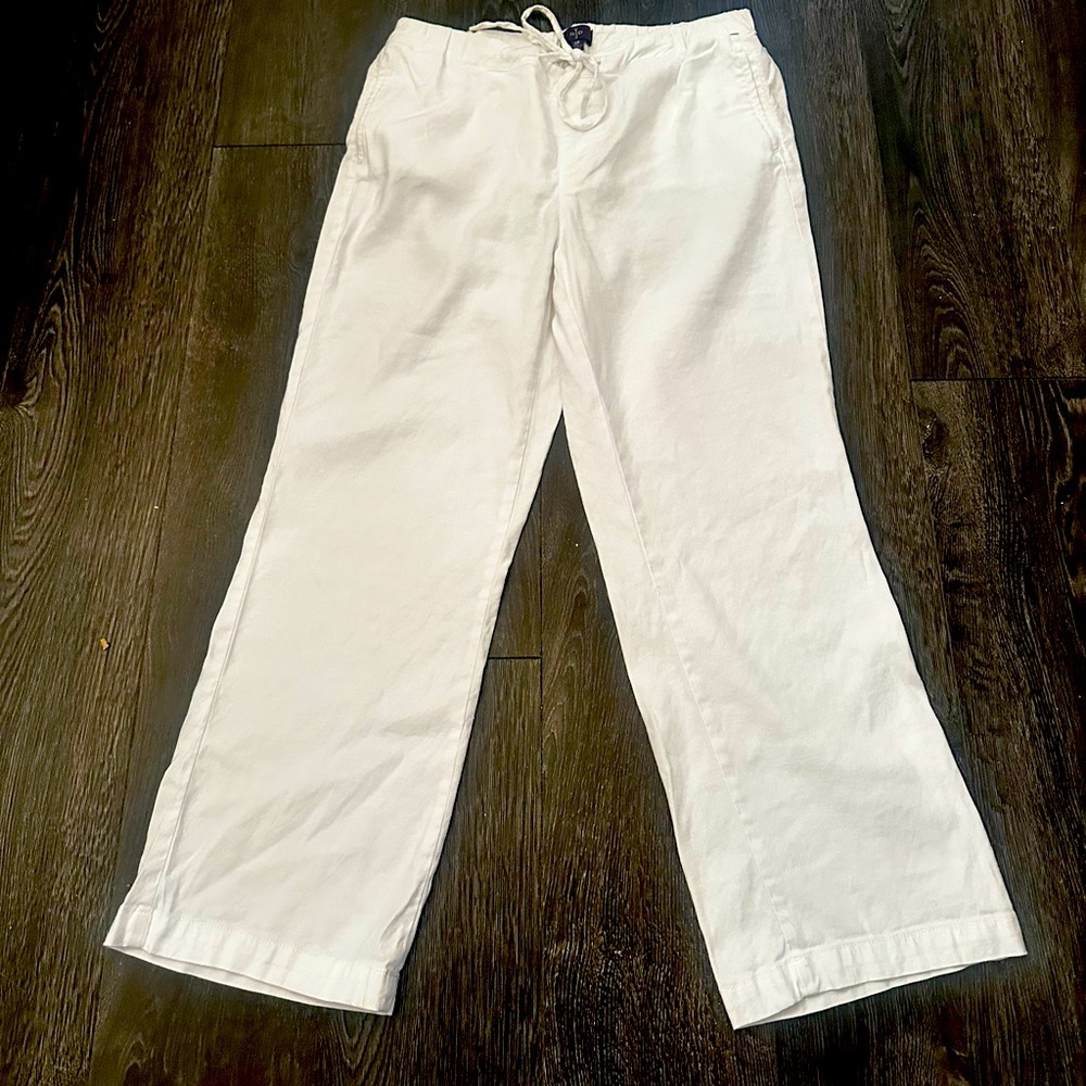 NYDJ The Trouser Optic White Linen Blend Draw String Pants Sz 6P - Picture 7 of 7